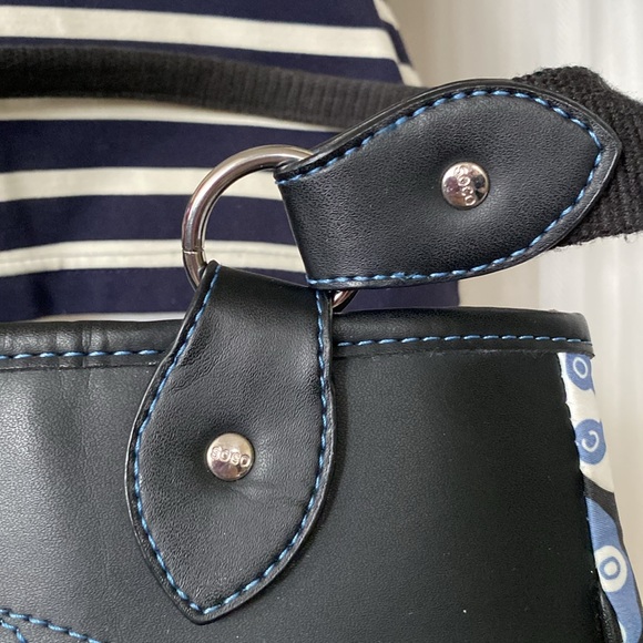 Soco shoulder bag stars, snowflakes ❄️ nylon /black leather! Blue stitching! - Picture 14 of 16